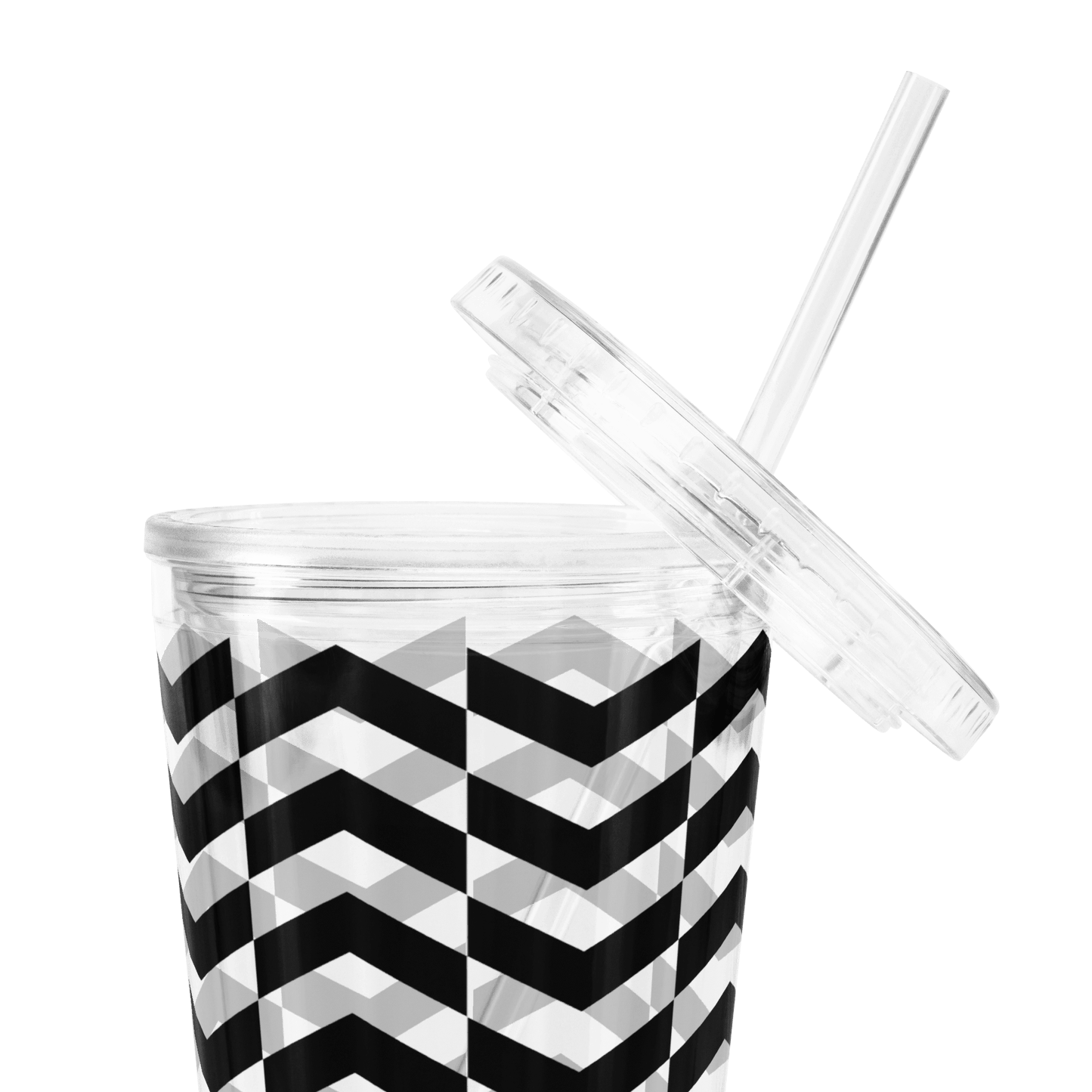 Black and White Chevron - Clear Insulated Tumbler w/Straw - cups - drinkware - reusable drinkware - Bad Horse