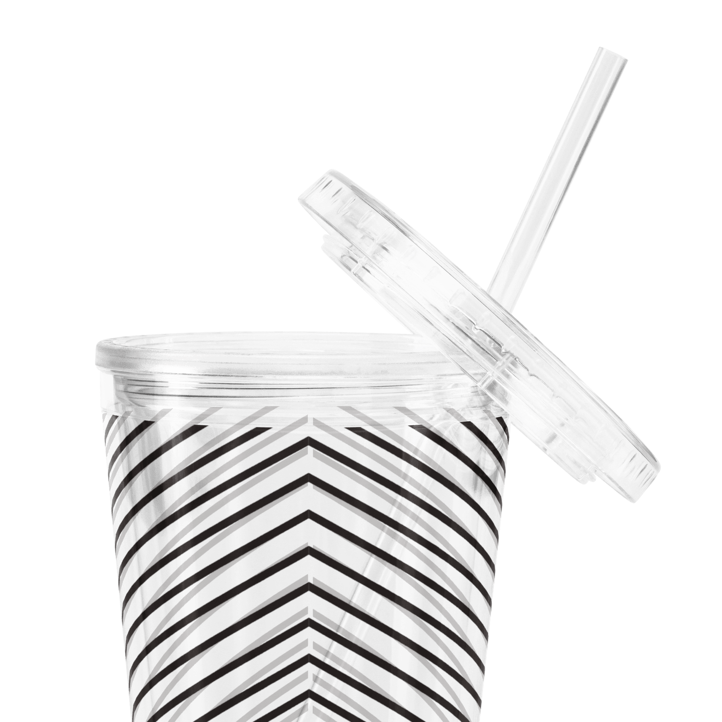 Black and White Chevron (thin) - Clear Insulated Tumbler w/Straw - cups - drinkware - reusable drinkware - Bad Horse