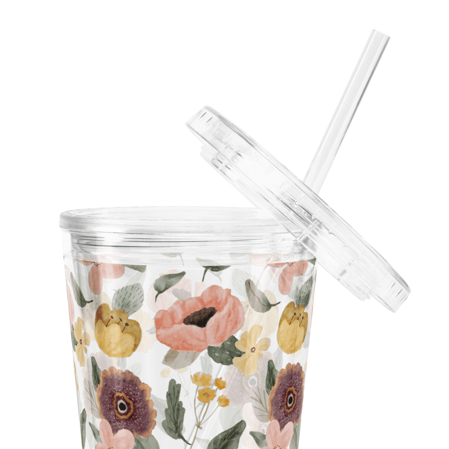 Boldest Floral - Clear Insulated Tumbler w/Straw - cups - drinkware - reusable drinkware - Bad Horse