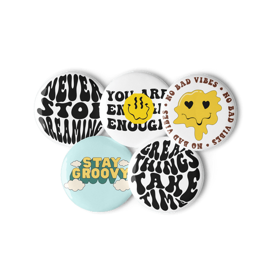 Affirmations - Set of 5 Pin Buttons - accessories - buttons - decorative pins - Numbskullz