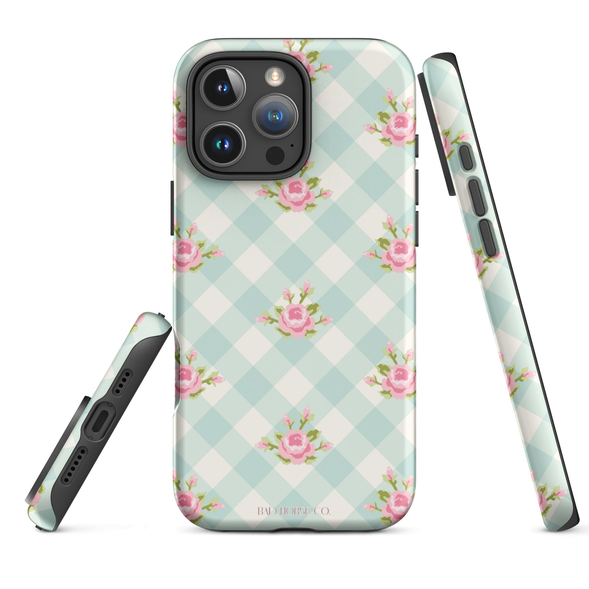 Blue Gingham Rose - iPhone® Tough Case - Phone Case - TSC: TheShopCollective - BadHorse