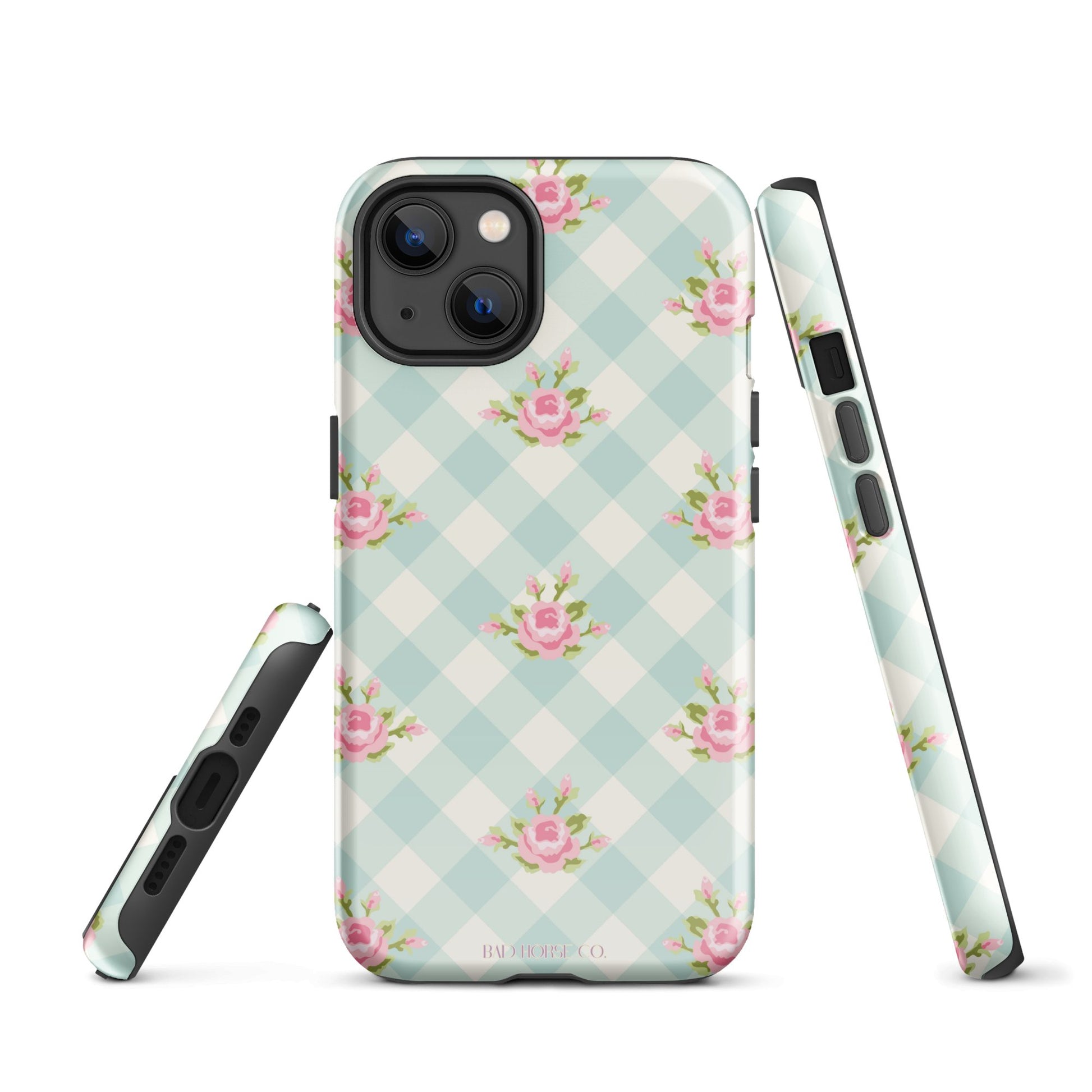 Blue Gingham Rose - iPhone® Tough Case - Phone Case - TSC: TheShopCollective - BadHorse