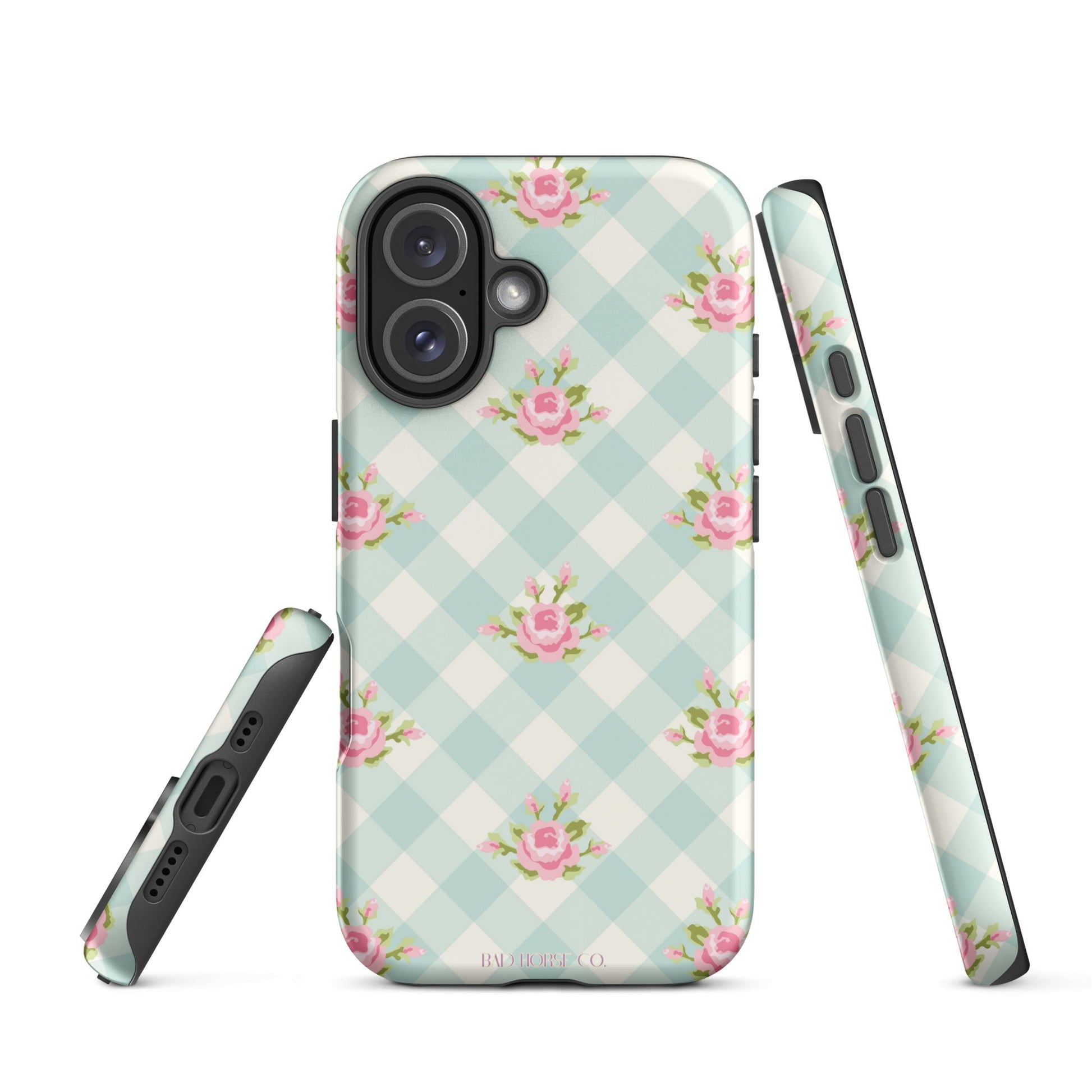 Blue Gingham Rose - iPhone® Tough Case - Phone Case - TSC: TheShopCollective - BadHorse