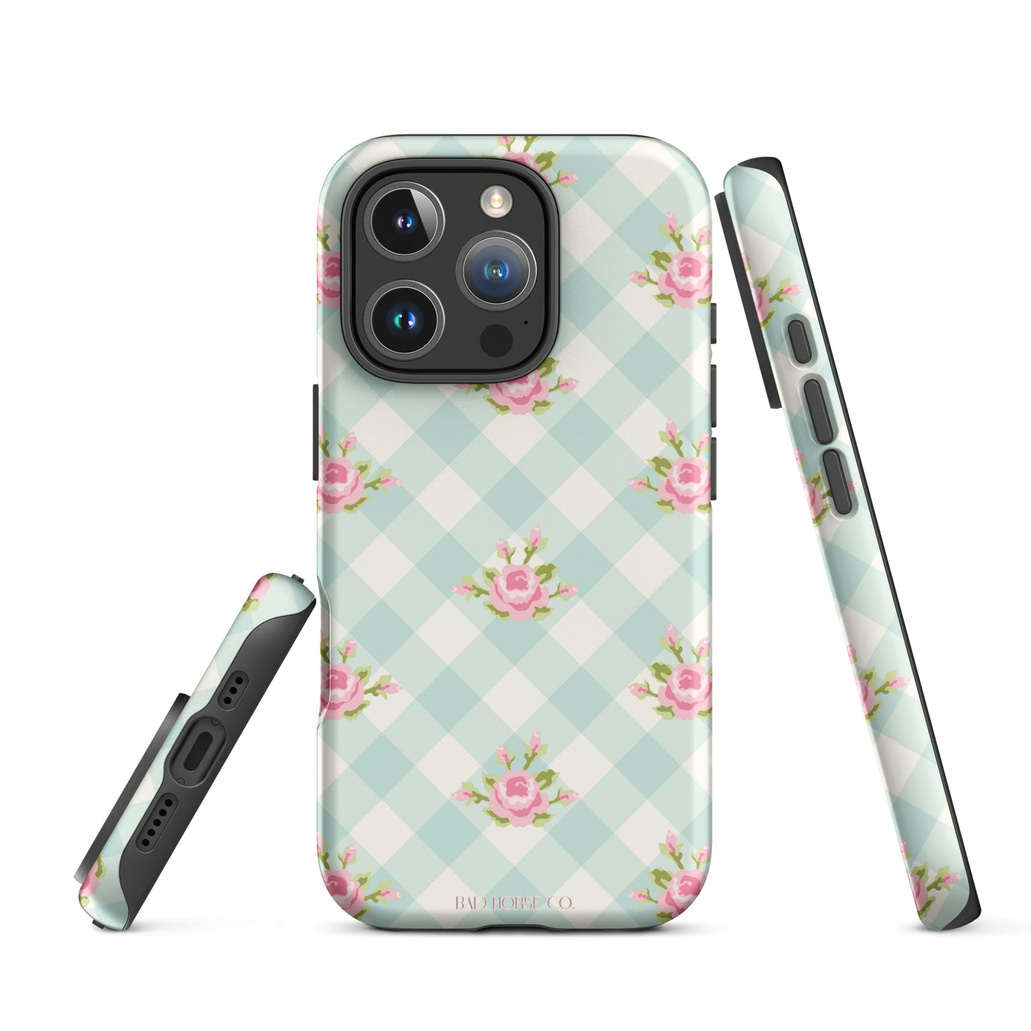 Blue Gingham Rose - iPhone® Tough Case - Phone Case - TSC: TheShopCollective - BadHorse