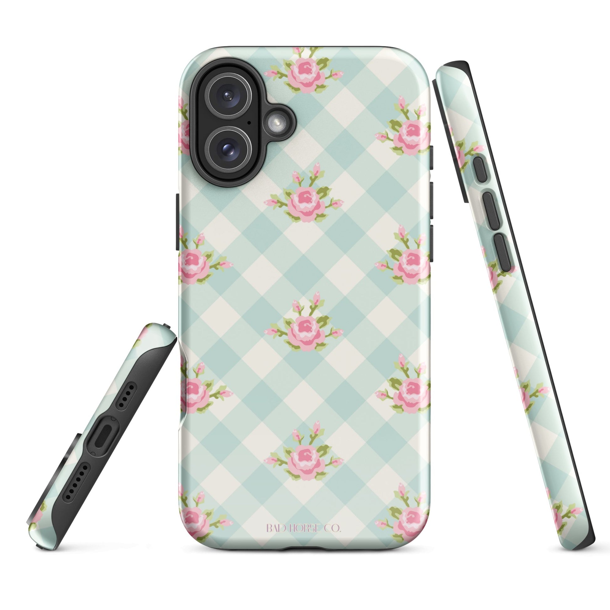 Blue Gingham Rose - iPhone® Tough Case - Phone Case - TSC: TheShopCollective - BadHorse