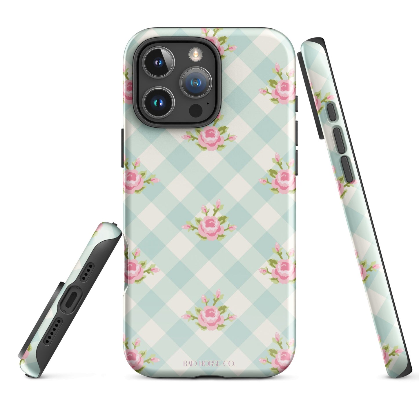 Blue Gingham Rose - iPhone® Tough Case - Phone Case - TSC: TheShopCollective - BadHorse