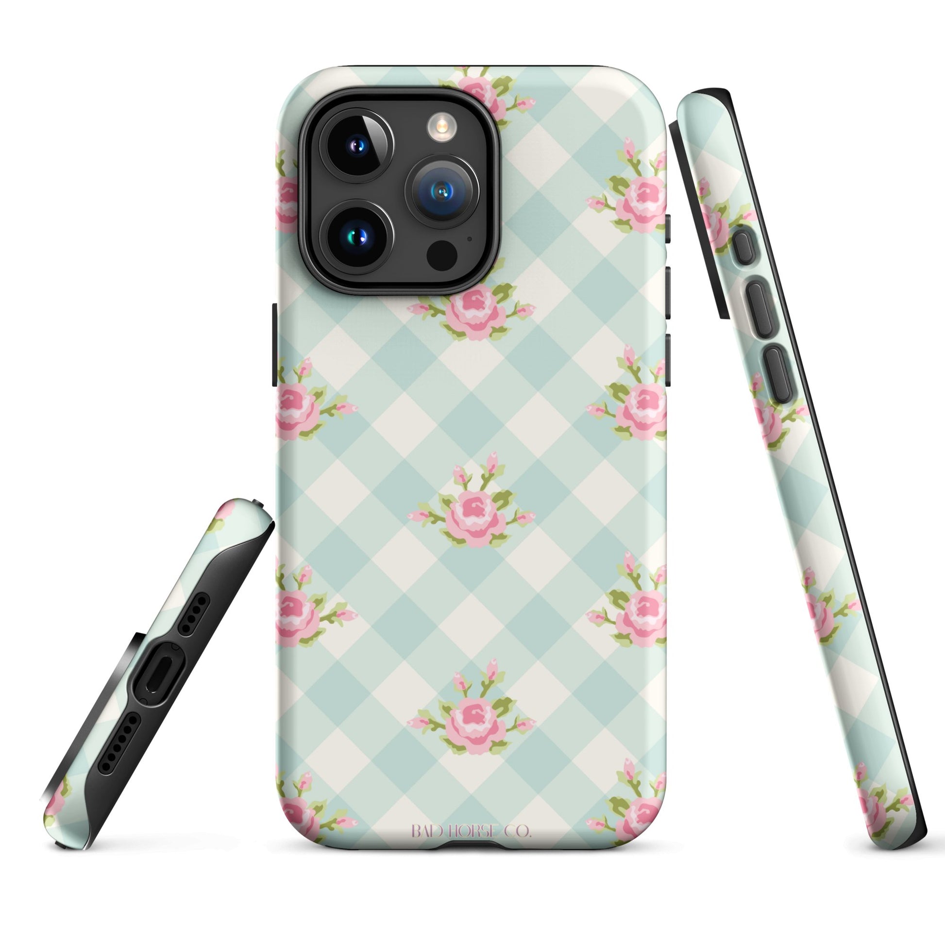 Blue Gingham Rose - iPhone® Tough Case - Phone Case - TSC: TheShopCollective - BadHorse