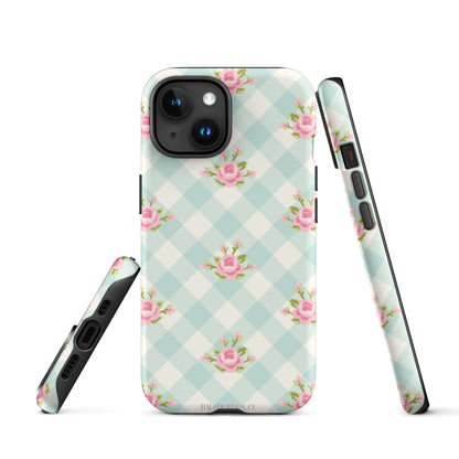 Blue Gingham Rose - iPhone® Tough Case - Phone Case - TSC: TheShopCollective - BadHorse