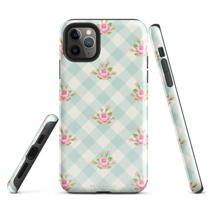 Blue Gingham Rose - iPhone® Tough Case - Phone Case - TSC: TheShopCollective - BadHorse