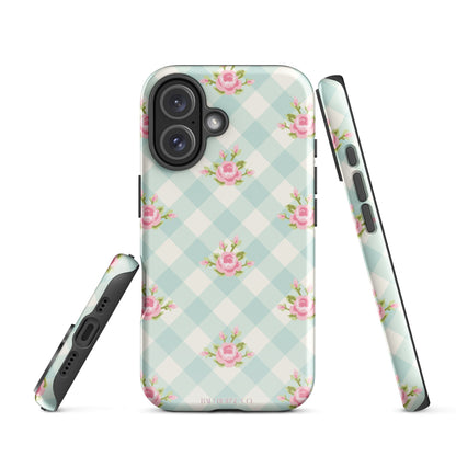 Blue Gingham Rose - iPhone® Tough Case - Phone Case - TSC: TheShopCollective - BadHorse