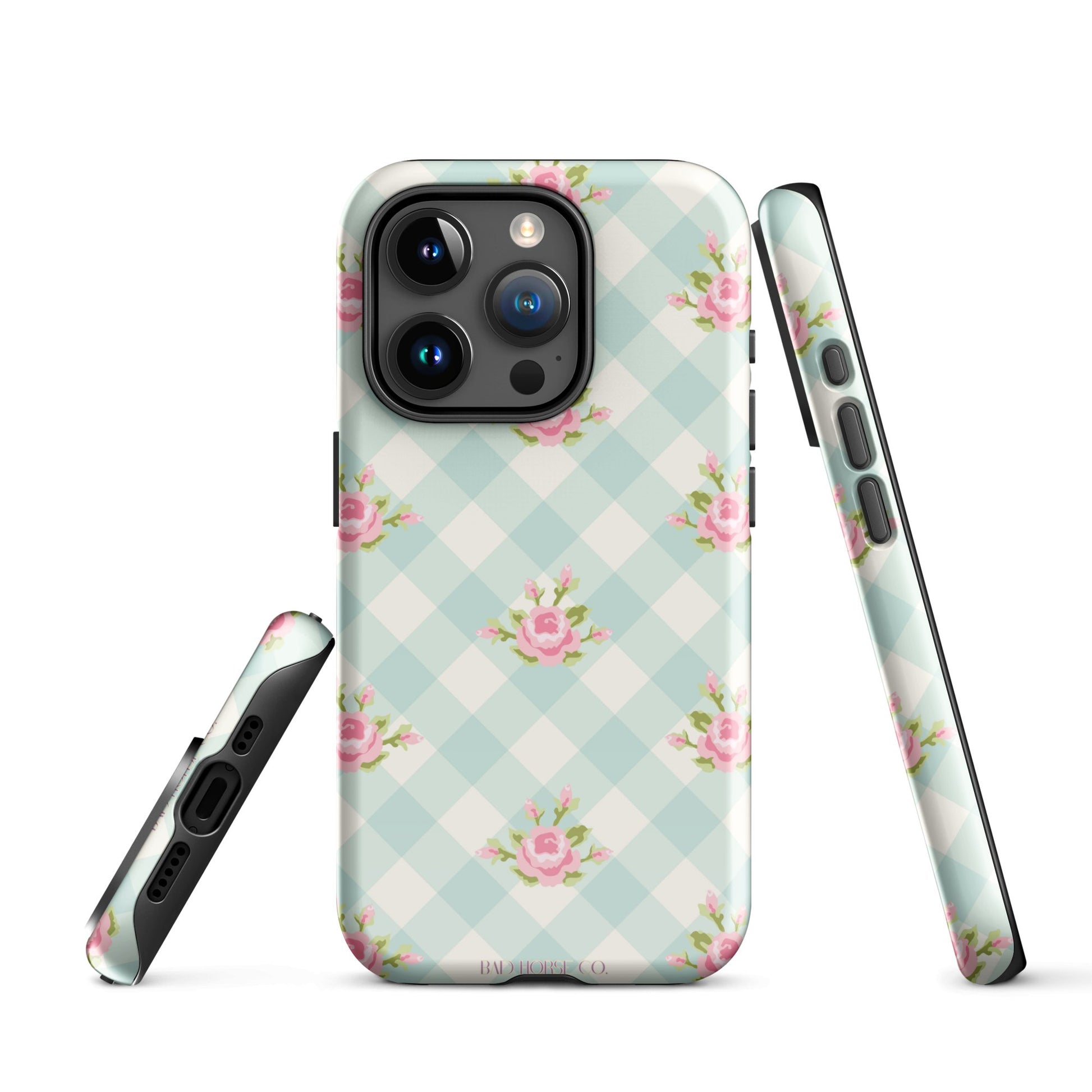 Blue Gingham Rose - iPhone® Tough Case - Phone Case - TSC: TheShopCollective - BadHorse