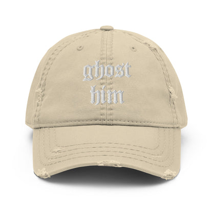 Ghost Him - Distressed Adjustable Ball Cap - ballcap - baseball style hats - hats - Numbskullz