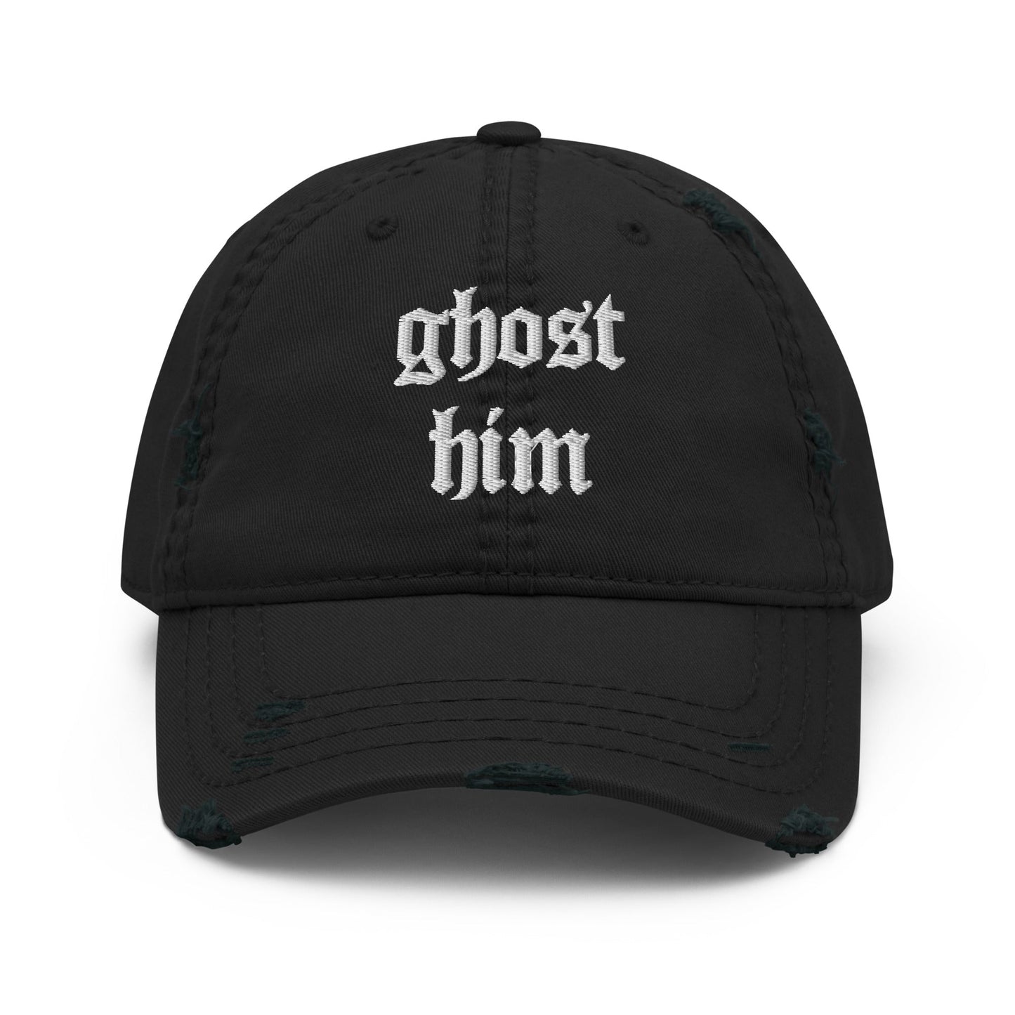 Ghost Him - Distressed Adjustable Ball Cap - ballcap - baseball style hats - hats - Numbskullz