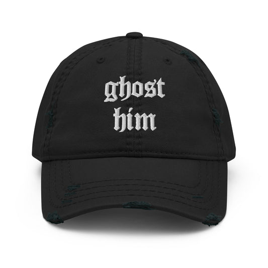 Ghost Him - Distressed Adjustable Ball Cap - ballcap - baseball style hats - hats - Numbskullz