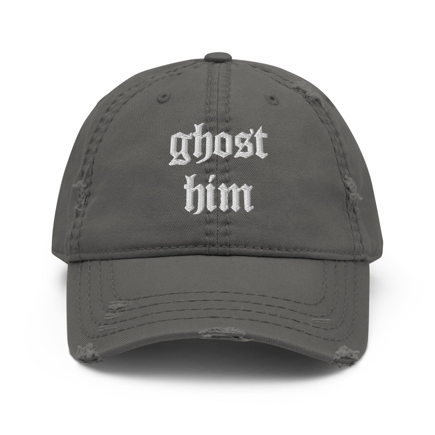 Ghost Him - Distressed Adjustable Ball Cap - ballcap - baseball style hats - hats - Numbskullz
