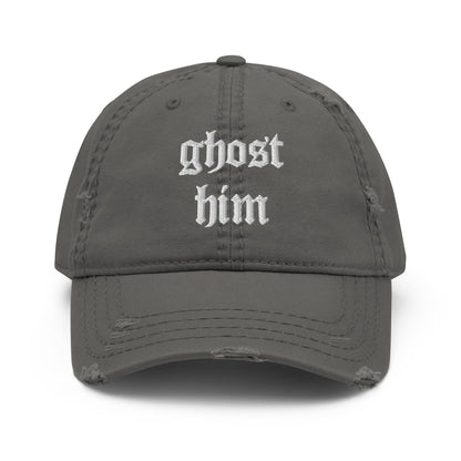Ghost Him - Distressed Adjustable Ball Cap - ballcap - baseball style hats - hats - Numbskullz