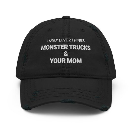 Mom and Trucks - Distressed Adjustable Ball Cap - ballcap - baseball style hats - hats - Numbskullz