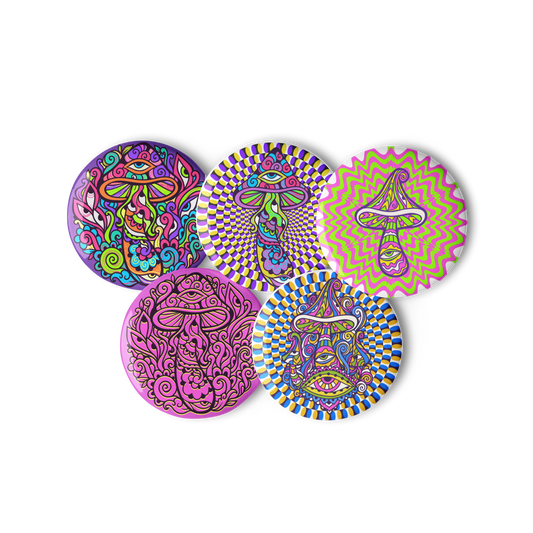 Psychedelic Shrooms - Set of 5 Pin Buttons - accessories - buttons - decorative pins - Numbskullz