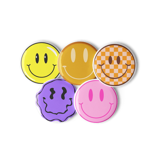Smiley Face - Set of 5 Pin Buttons - accessories - buttons - decorative pins - Numbskullz