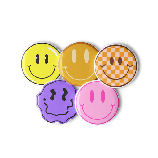 Smiley Face - Set of 5 Pin Buttons - accessories - buttons - decorative pins - Numbskullz