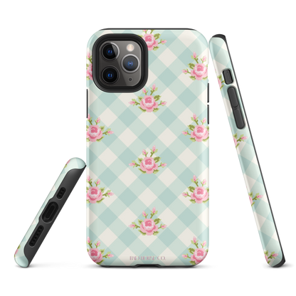 Blue Gingham Rose - iPhone® Tough Case - Phone Case - TSC: TheShopCollective - BadHorse