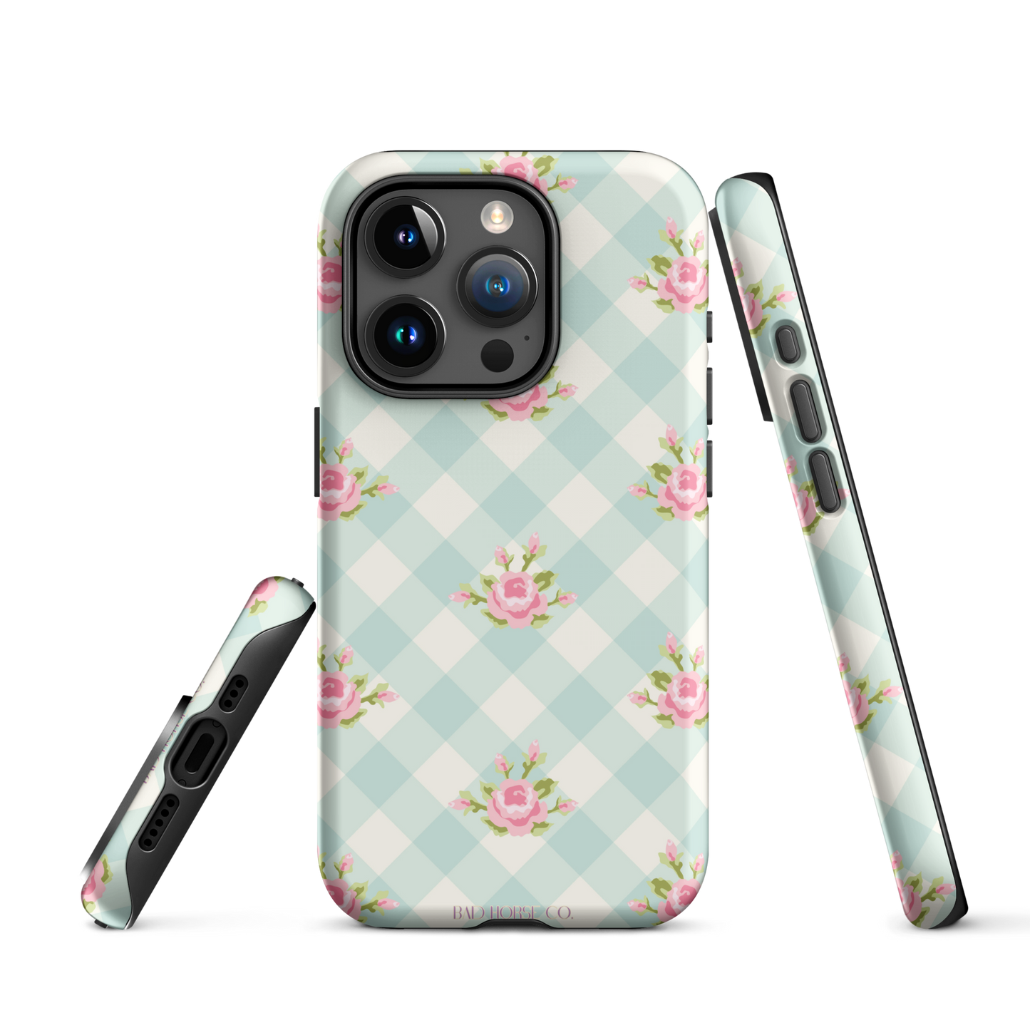 Blue Gingham Rose - iPhone® Tough Case - Phone Case - TSC: TheShopCollective - BadHorse