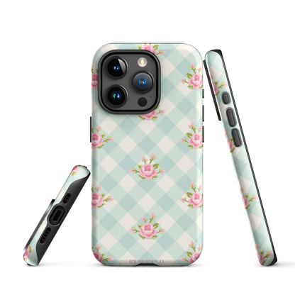 Blue Gingham Rose - iPhone® Tough Case - Phone Case - TSC: TheShopCollective - BadHorse