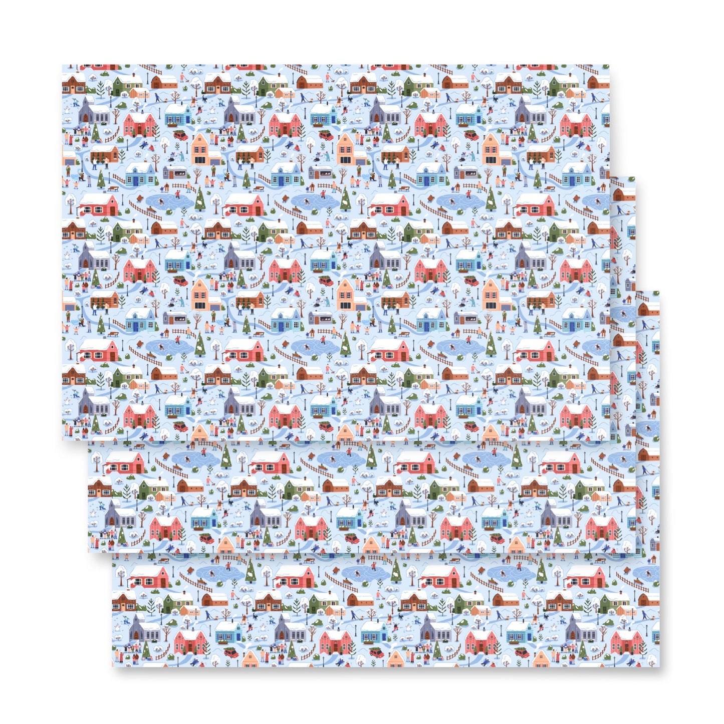 Winter Village - 3 Holiday Wrapping Paper Sheets - Christmas - giftwrap - paperproducts - Bad Horse