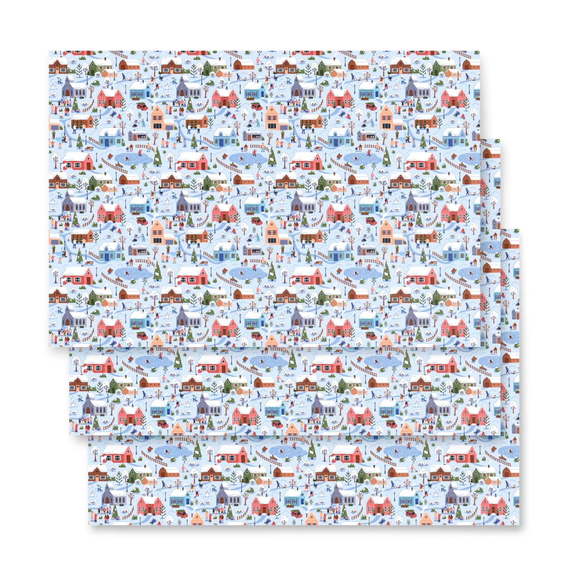 Winter Village - 3 Holiday Wrapping Paper Sheets - Christmas - giftwrap - paperproducts - Bad Horse